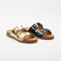 Sandales Ko Needi – Double Boucle Cuir Verni & Métallisé